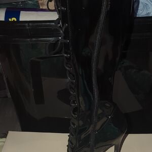 Black Lace-Up High Heel Boots